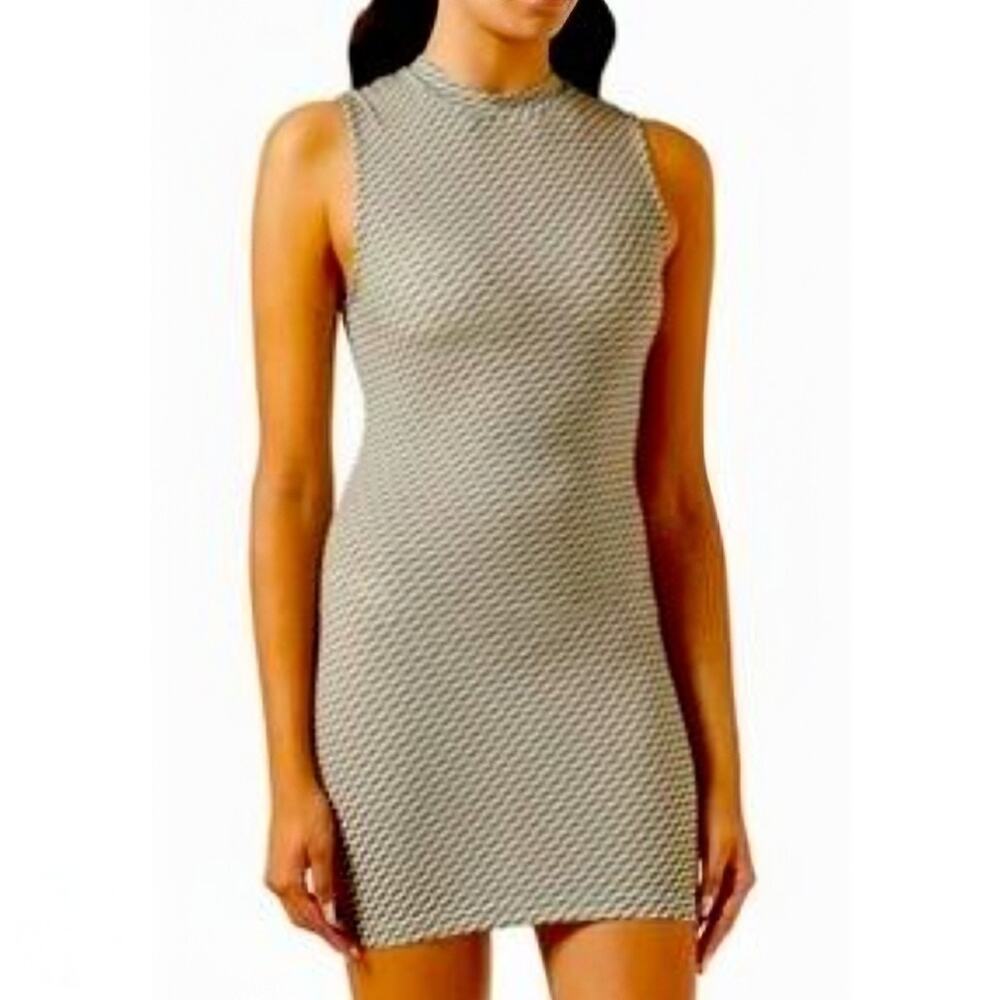 Kith Rumi Monogram Mini Dress Coverup Bodycon Sleeveless Mock Neck 3D Print S